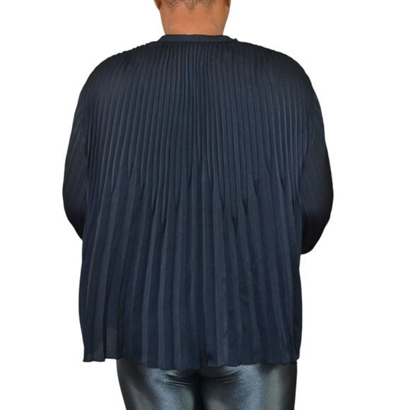 Vince Pleated Blouse Blue Dressy Swing Button Front Long Sleeve Oversized Top XS - Picture 3 of 14